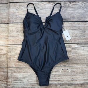 Shade & Shore Women's V-Wire Plunge High Leg One-Piece Swimsuit Size 14